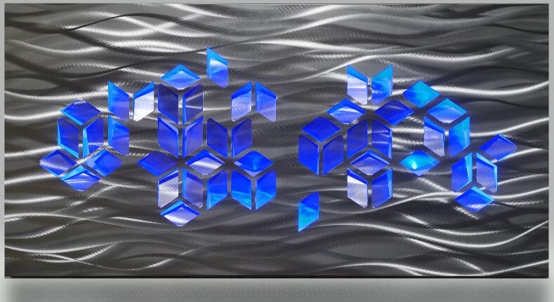 Lukisan dinding abstrak LOGAM bentuk 3d - led light up