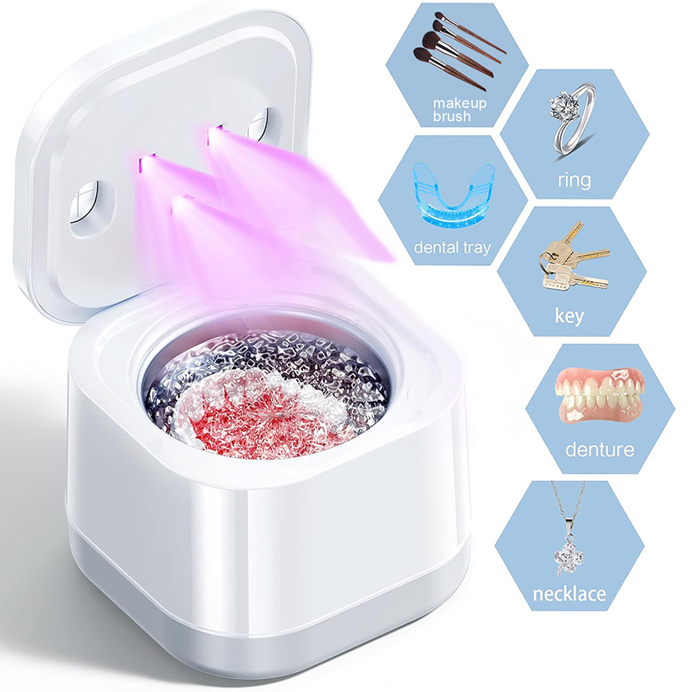 perangkat ultrasonik pembersih untuk pelurus gigi, pelindung mulut, kawat gigi, kepala sikat gigi, perhiasan