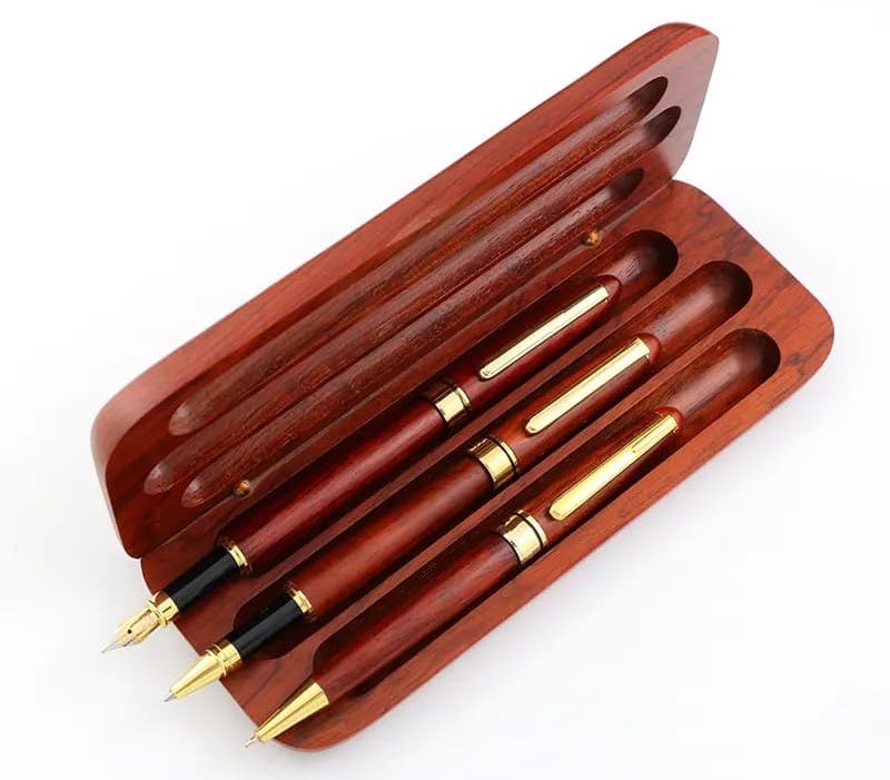 pena hadiah set dengan kotak pena kayu