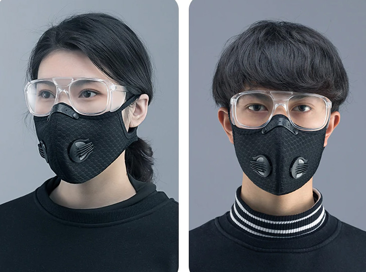 kacamata pelindung dengan masker terhadap virus korona