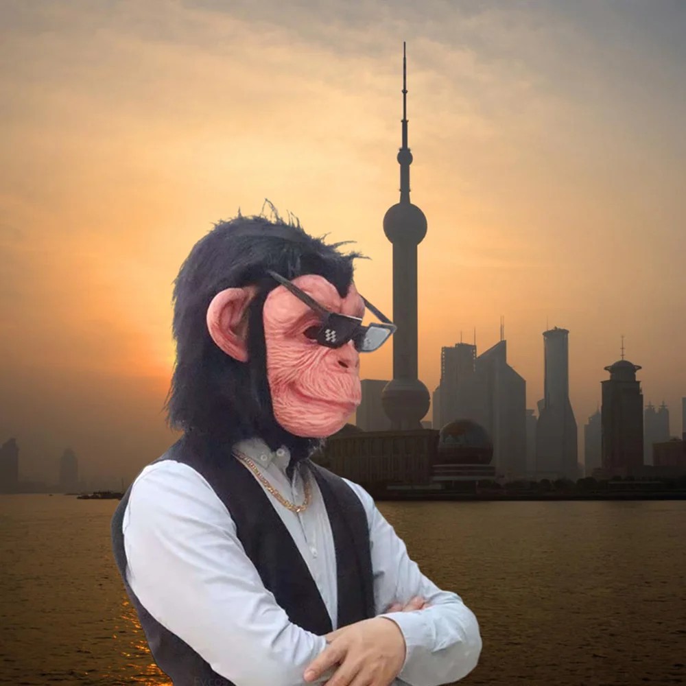 Masker kepala wajah monyet simpanse lateks silikon