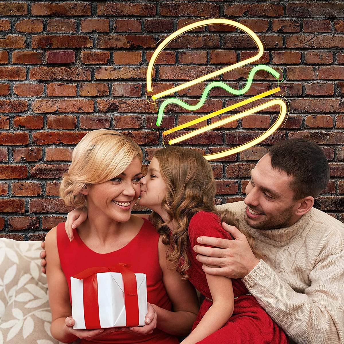 hamburger memimpin logo neon bercahaya