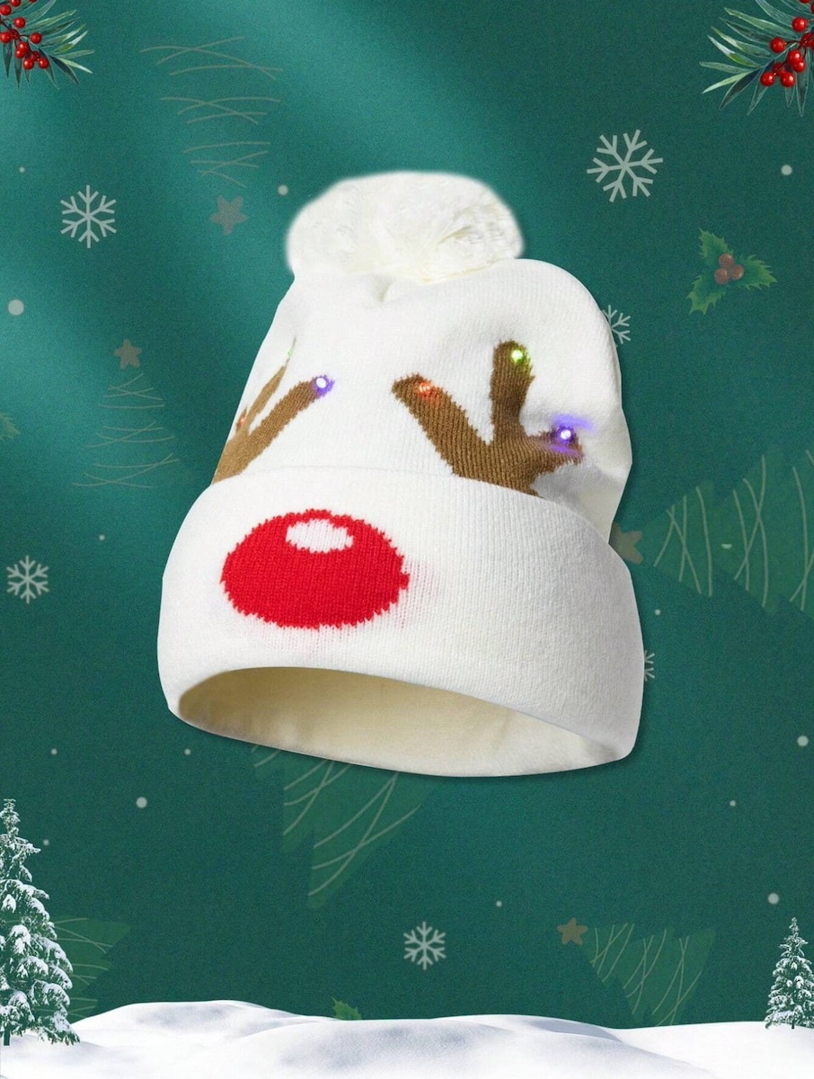 topi tanduk rusa Natal - topi untuk musim dingin bercahaya, Rudolph