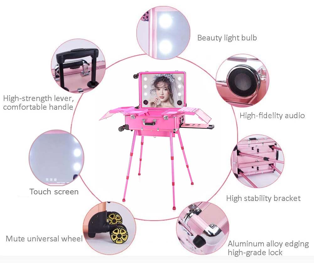 kotak kosmetik portabel multifungsi dengan led dan bluetooth