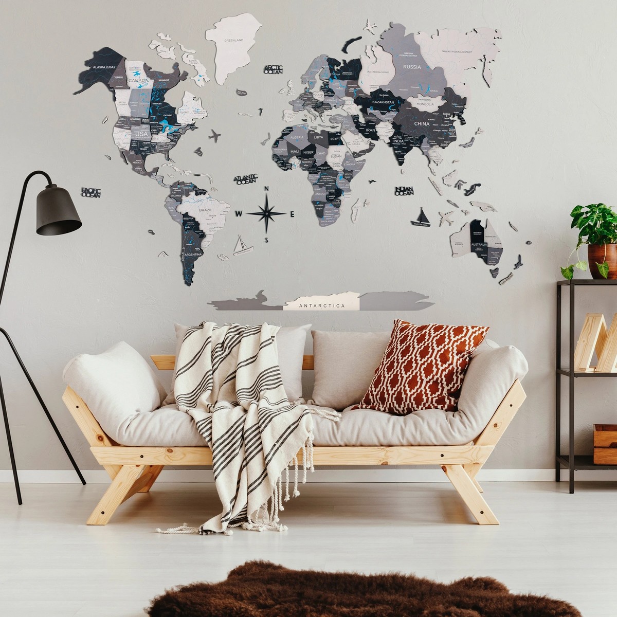 peta dinding dunia yang terbuat dari kayu