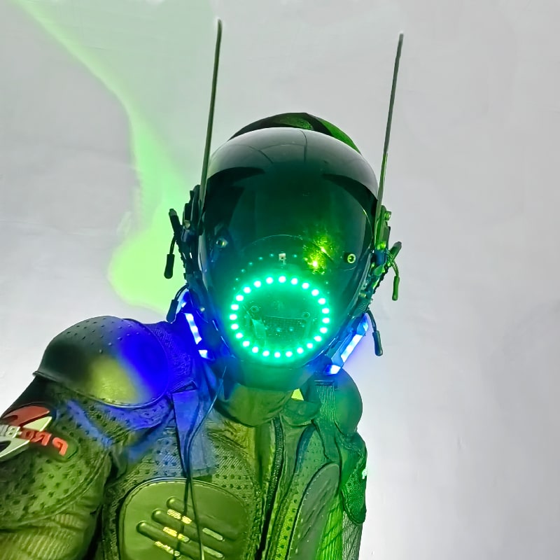 Helm kepala topeng Cyberpunk LED bercahaya