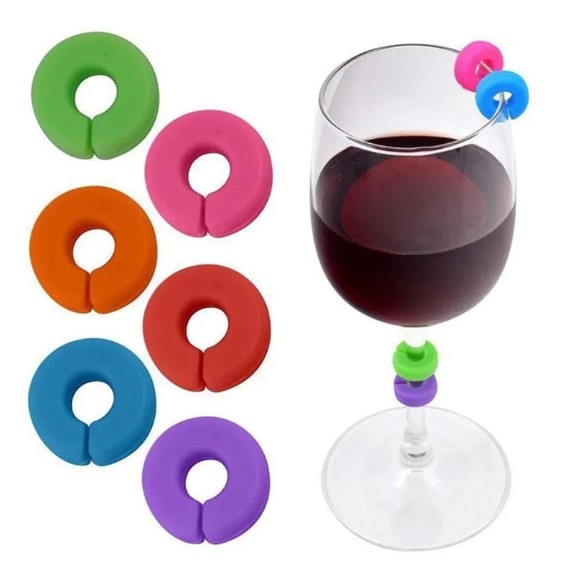 cincin untuk gelas anggur, label berwarna