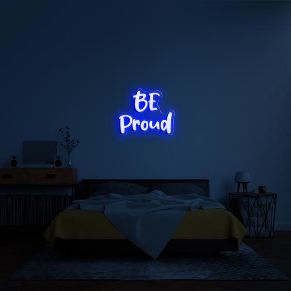 Lampu LED neon 3D sign di dinding - BE pround, dengan dimensi 100 cm