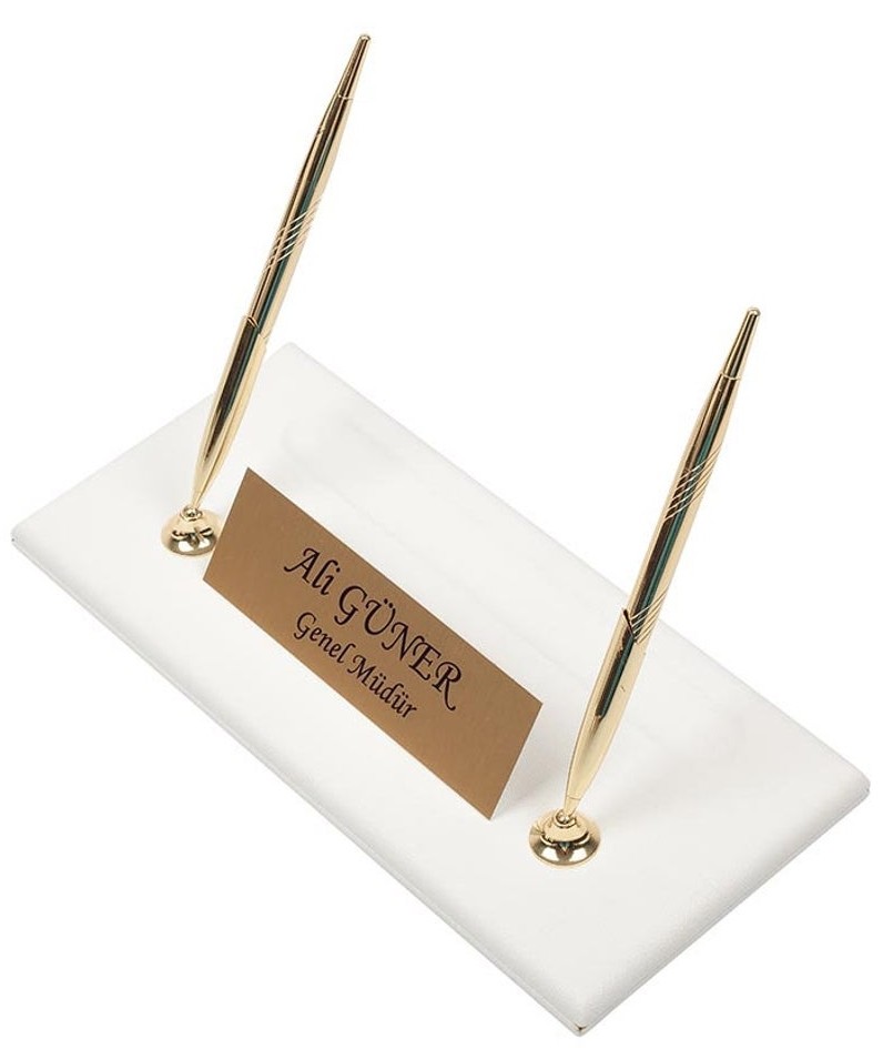 set pulpen emas dari kulit putih untuk kantor