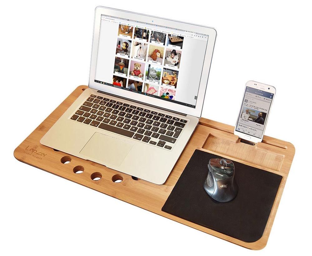 Pad untuk laptop di tempat tidur yang terbuat dari kayu + dudukan ponsel
