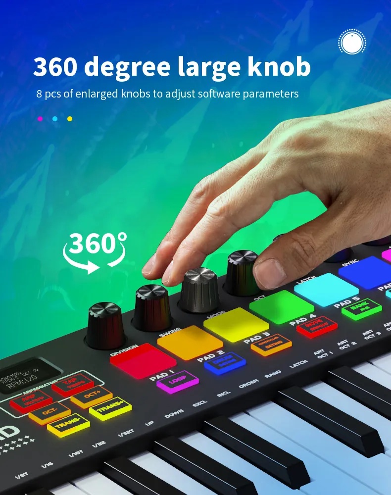 Keyboard piano MIDI dengan bantalan drum