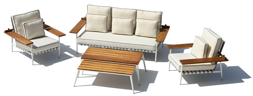 Tempat duduk taman outdoor desain eksklusif dengan kayu aluminium dengan meja besar