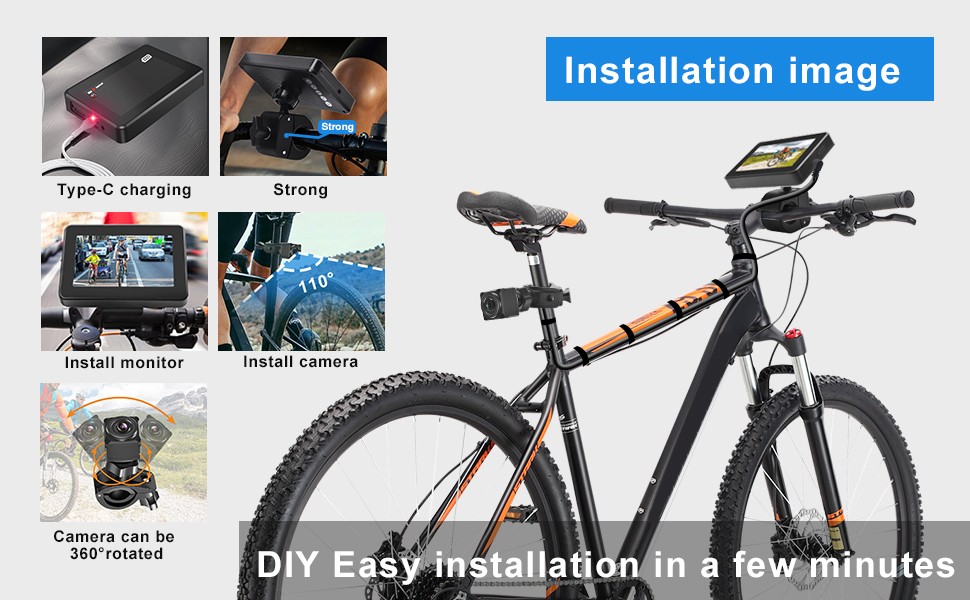 kamera sepeda belakang dengan set monitor kit untuk sepeda
