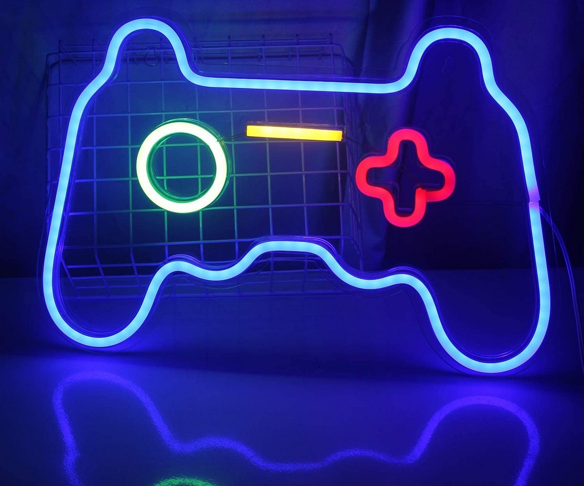 logo neon led di lampu dinding - gamepad
