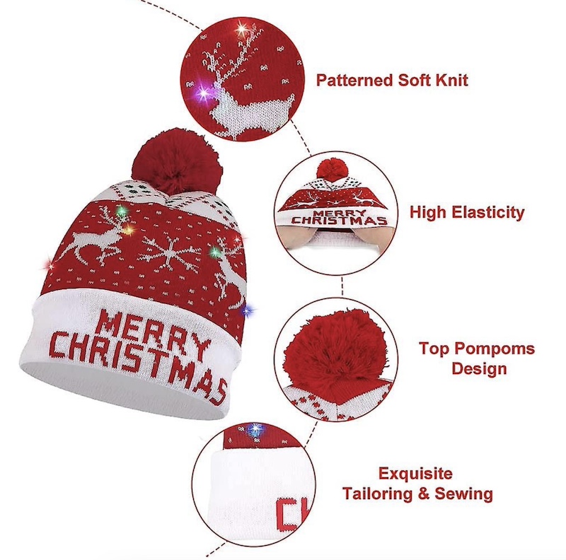 topi untuk musim dingin - topi LED musim dingin dengan pom-pom bersinar warna-warni