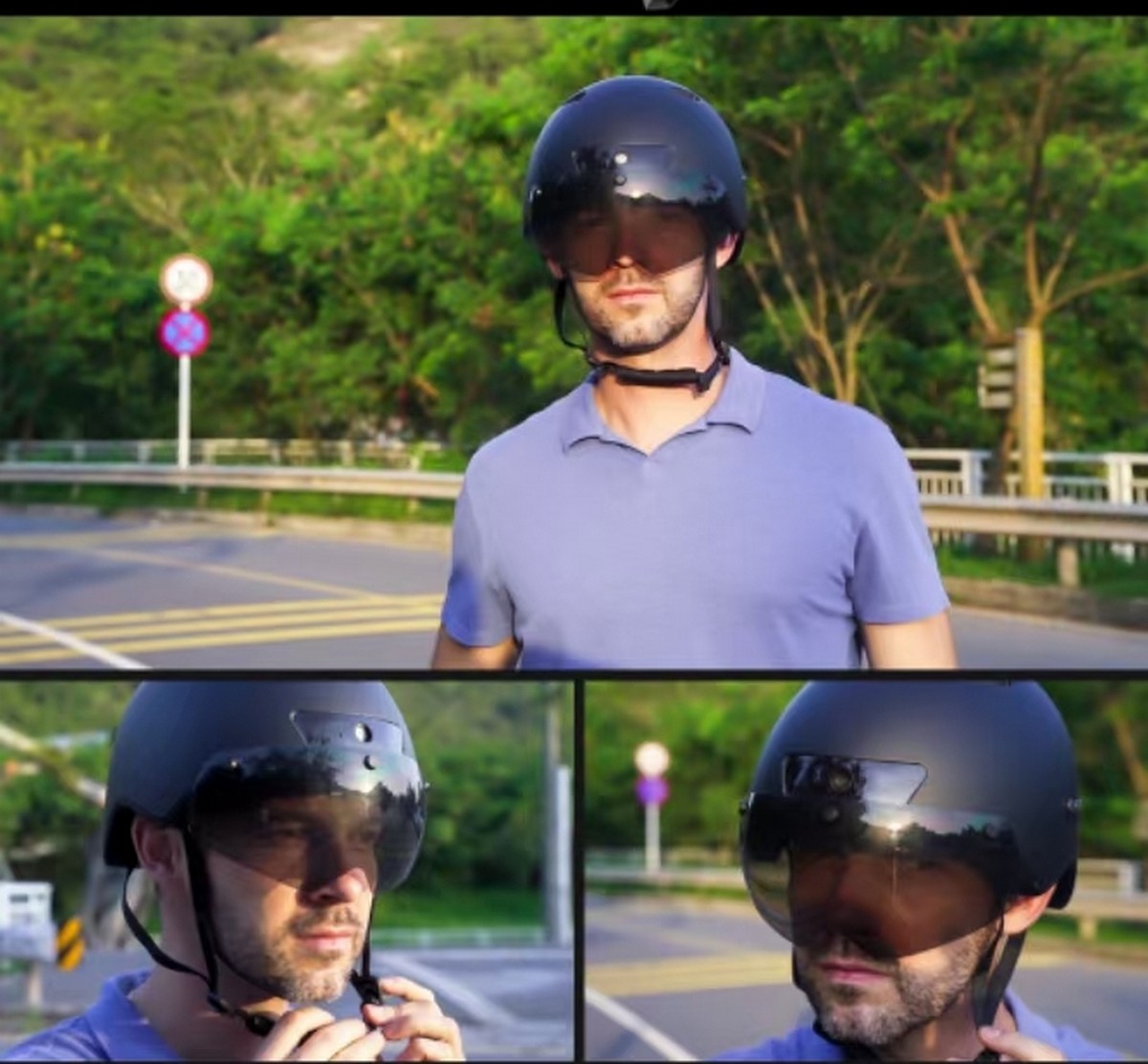 helm sepeda jalan dengan sinyal belok