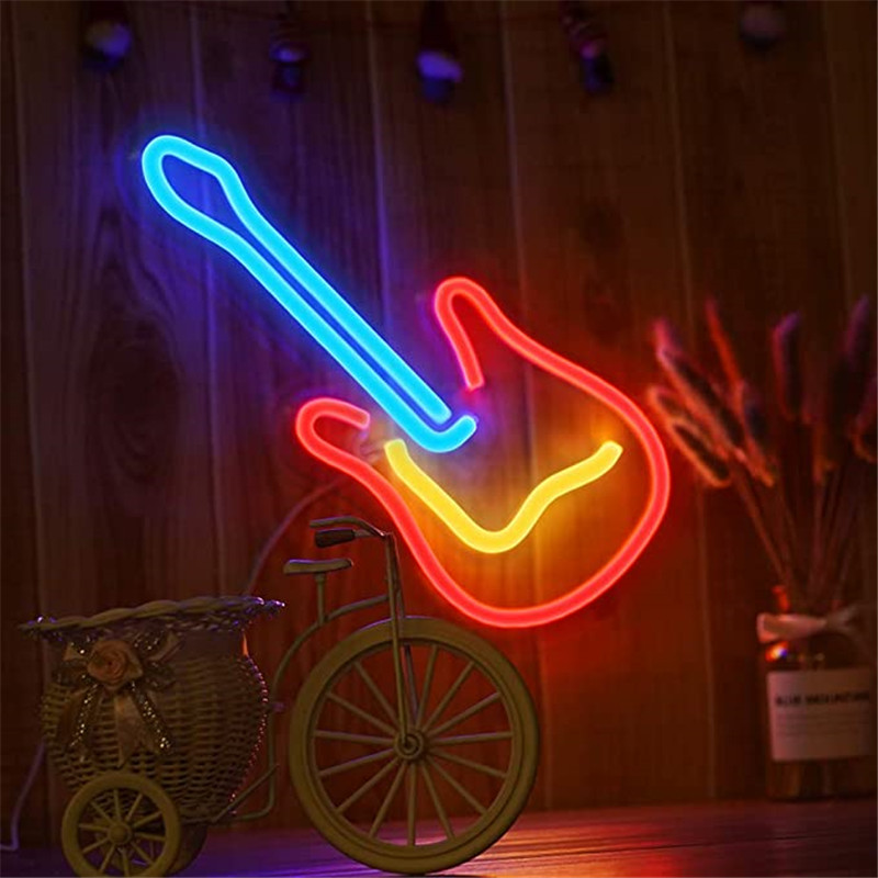 neon banner gitar bercahaya pencahayaan