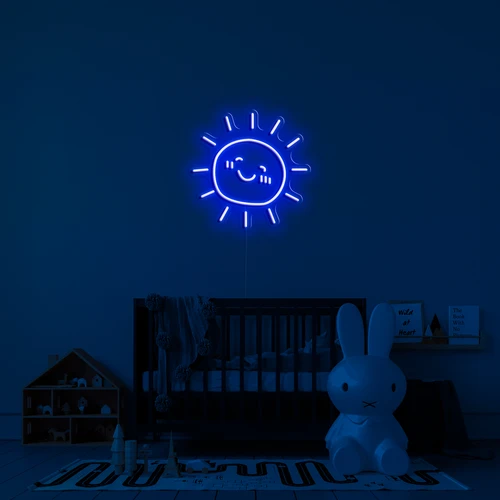 Logo neon menyala LED di dinding - cerah
