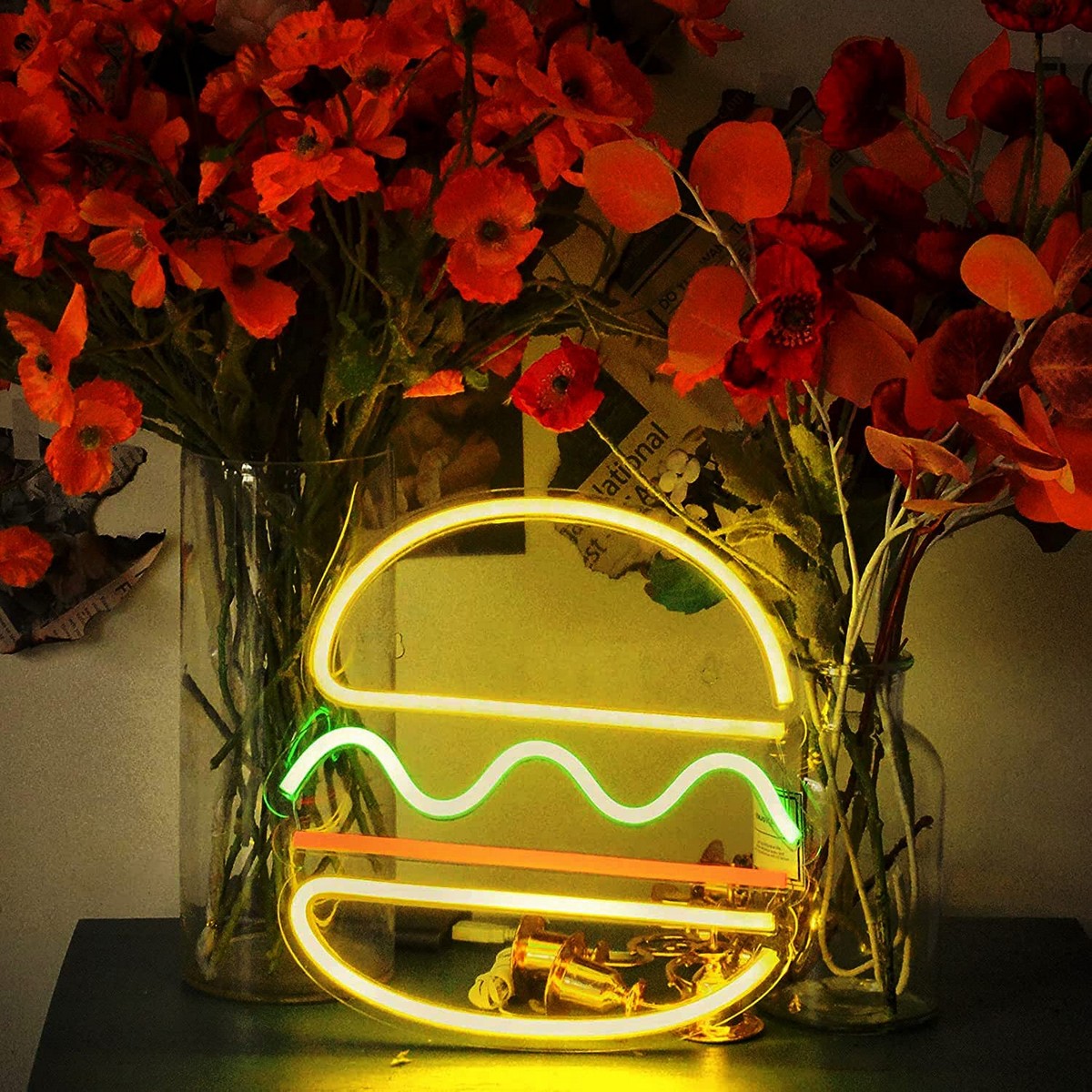 logo lampu neon restoran yang dipimpin papan - burger hamburger