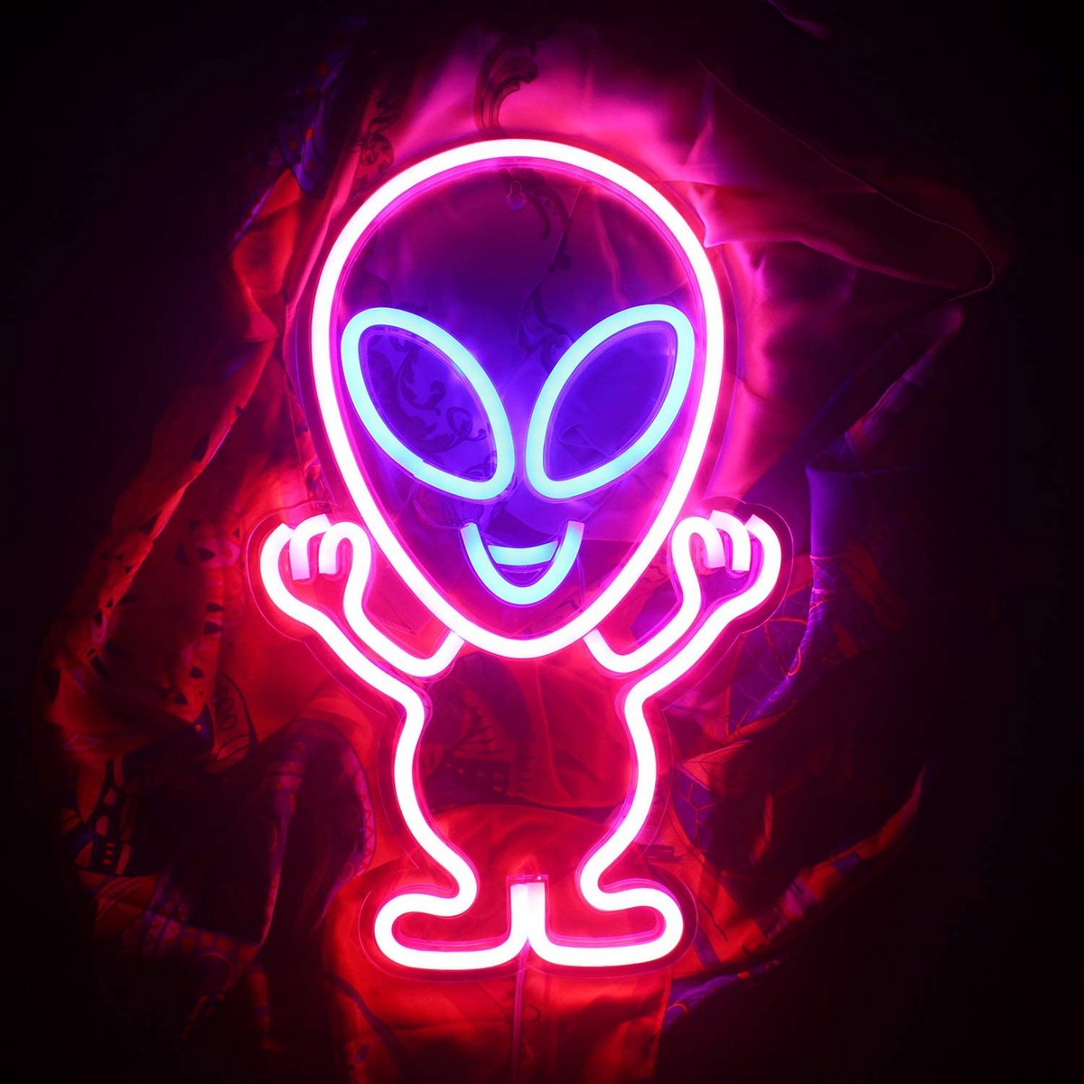 logo neon led bersinar di dinding - alien