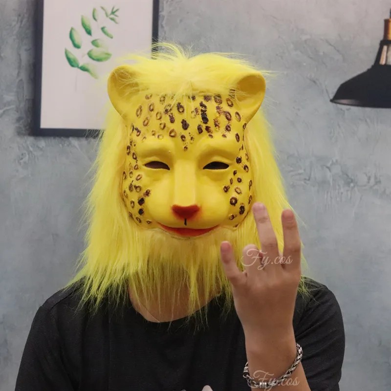 Masker wajah lateks macan tutul untuk karnaval halloween